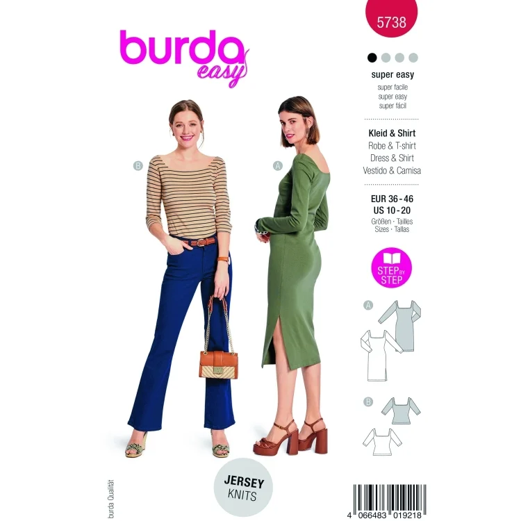 Schnittmuster Kleid & Shirt, Burda 5738