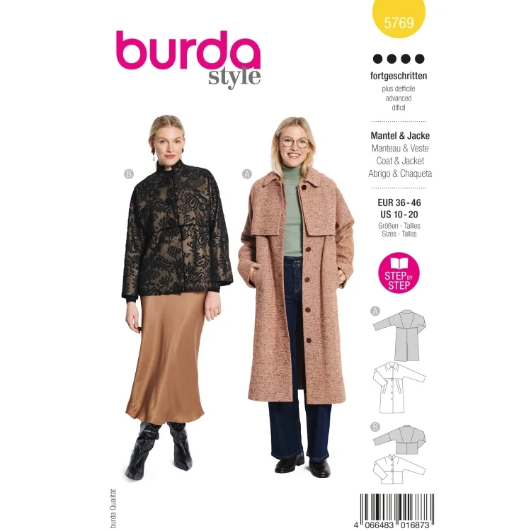 Schnittmuster Mantel & Jacke Damen, Burda 5769