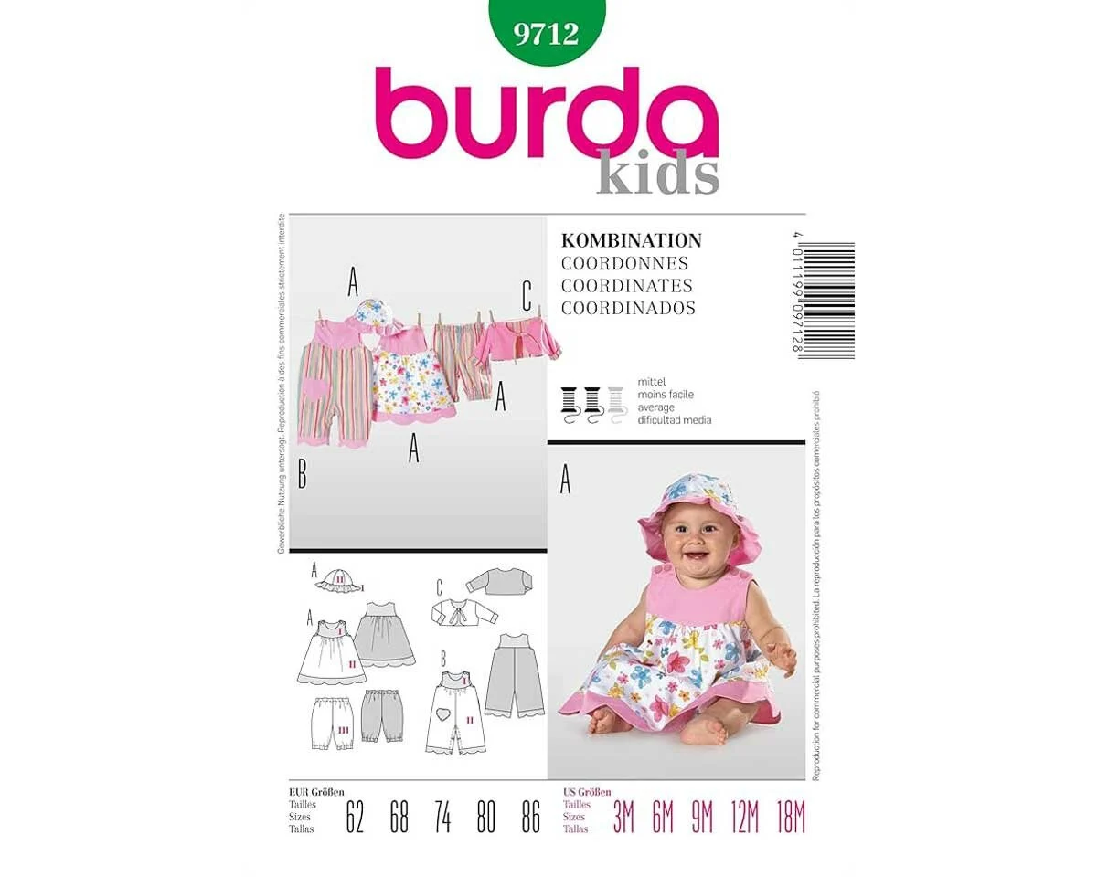 Schnittmuster OVERALL, KLEID, HOSE, JACKE, HUT, burda kids 9712