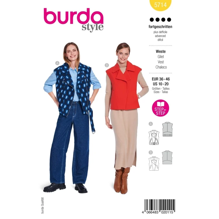 Schnittmuster Weste, Burda 5714