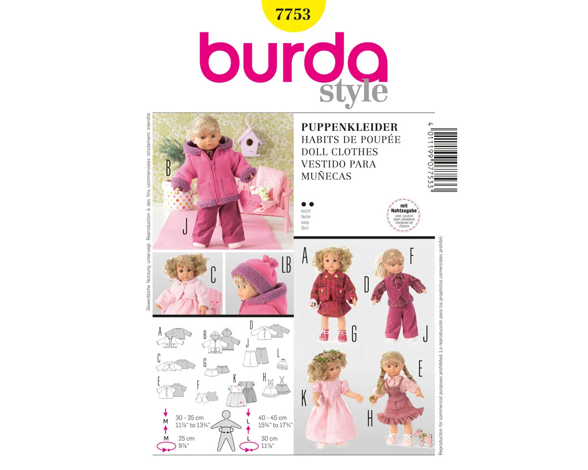 Schnittmuster WINTER Puppenkleider, burda style 7753
