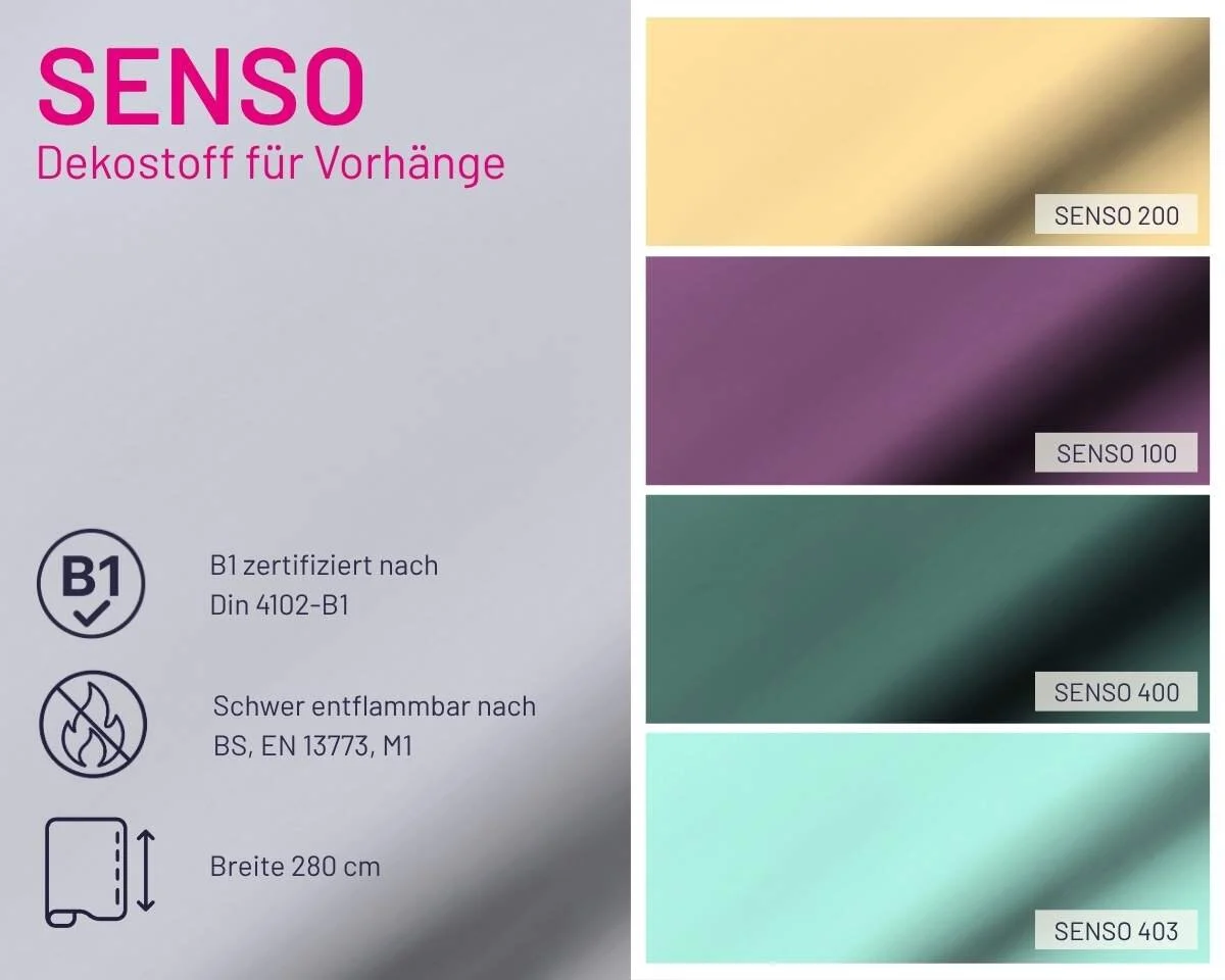 Schwer entflammbarer Dekostoff SENSO, Überbreite, Saum & Viebahn