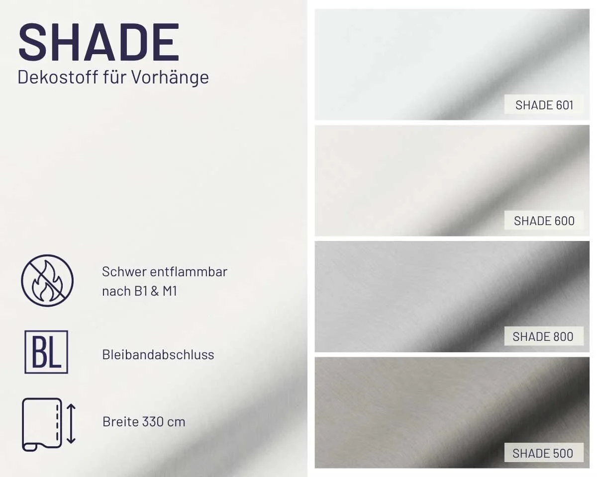 Schwer entflammbarer Dekostoff SHADE, transparent, Überbreite, Saum & Viebahn