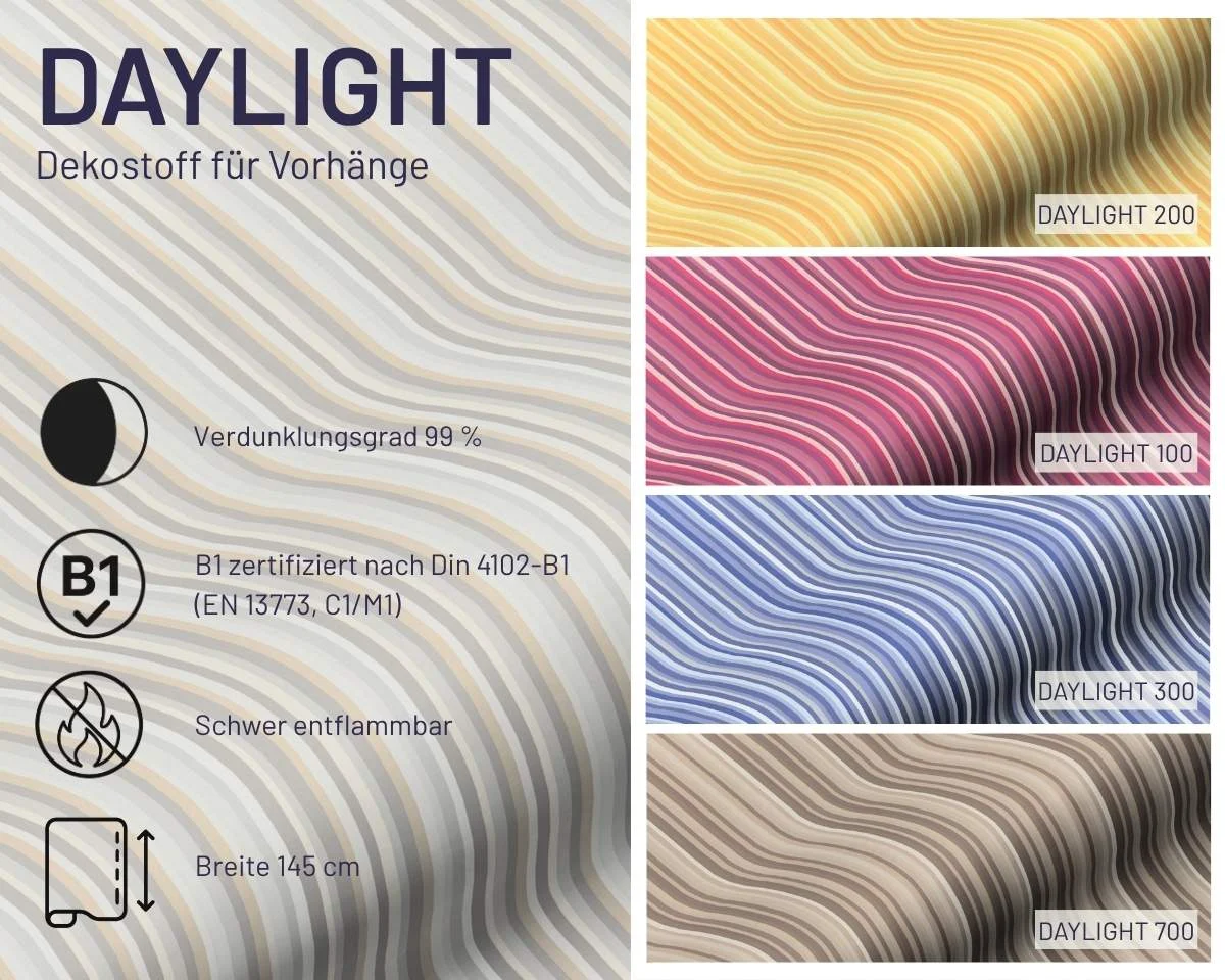 Schwer entflammbarer Gardinenstoff DAYLIGHT, B1, gestreift, multicolor, Saum & Viebahn