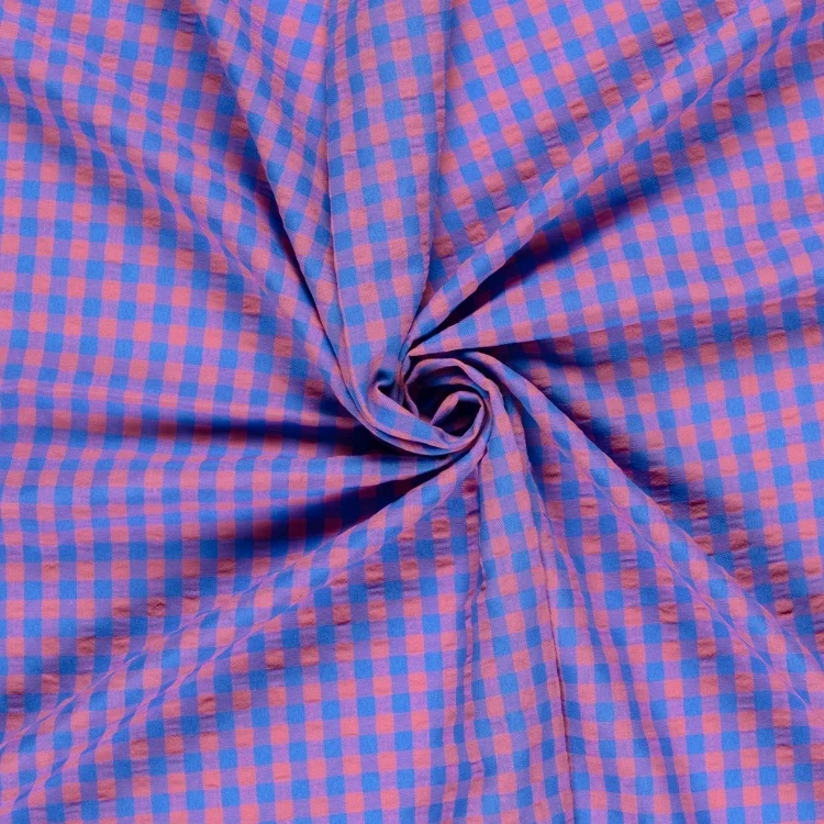 Seersucker Karo, blau/pink