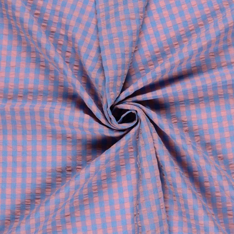 Seersucker Karo, hellblau/rosa