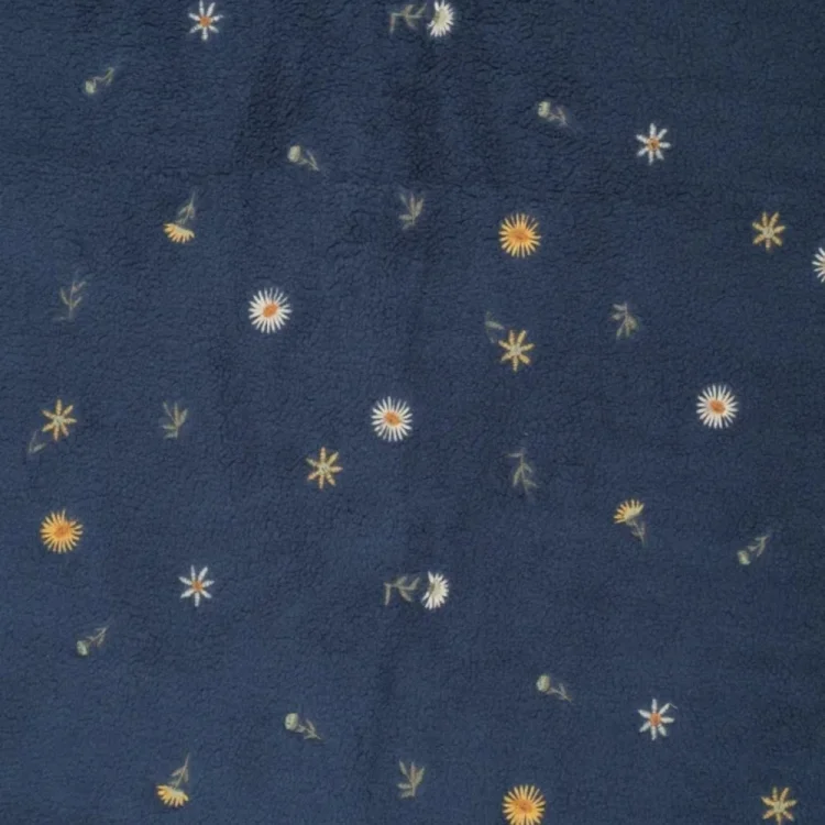 Sherpa Fleece leicht Stickerei Wildflowers, blau