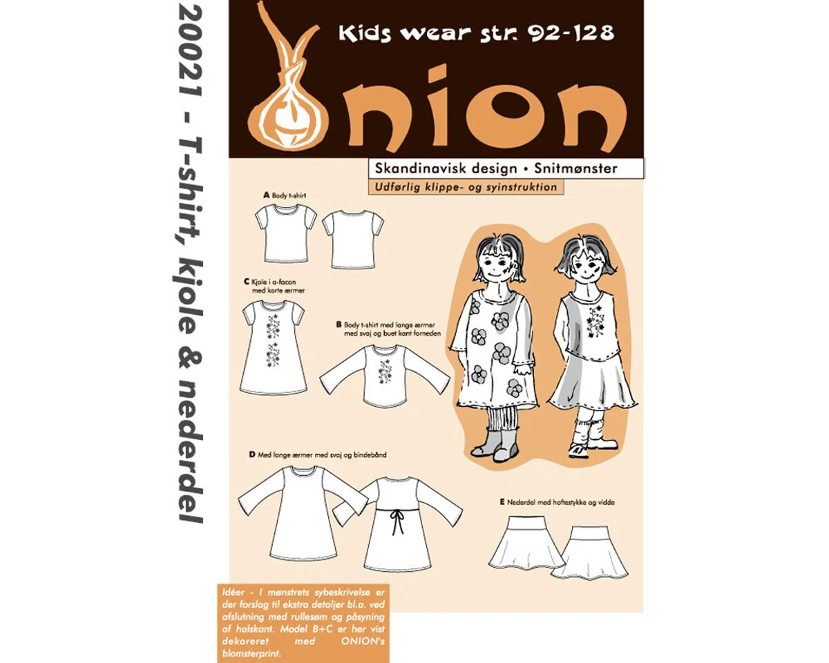 Shirt, Kleid mit weiten Ärmeln und Rock, Schnittmuster ONION 20021