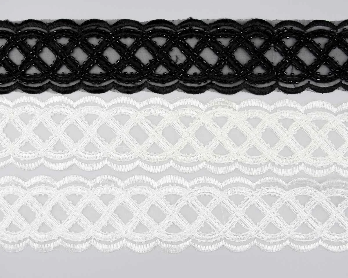 Spitzenband PEARLO mit Rocaille-Perlen bestickt