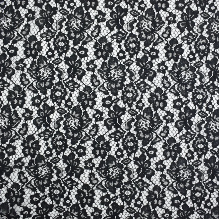 Spitzenstoff Blüten, schwarz