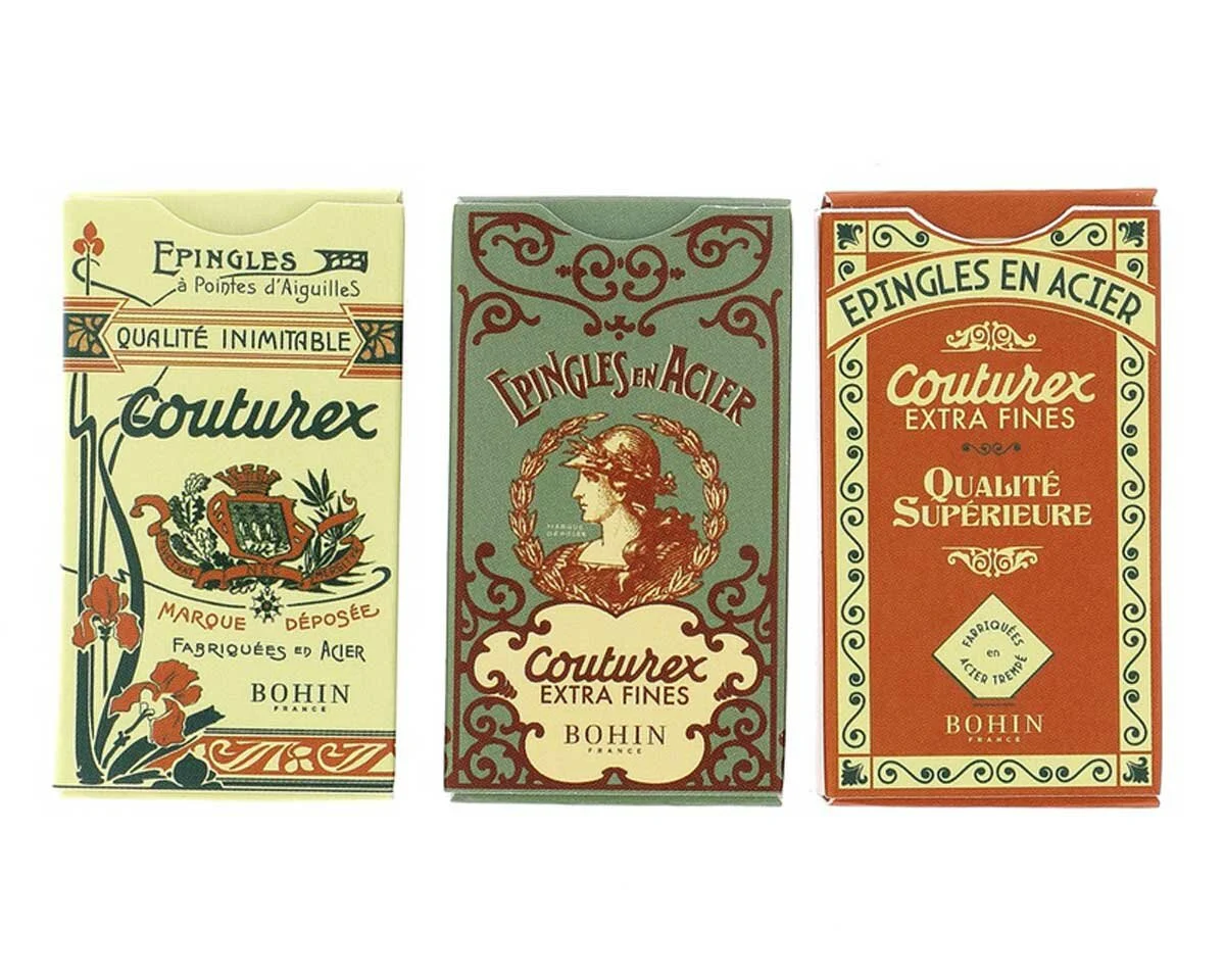 Stecknadelbox VINTAGE, extra fines, 3 Farben, 200 Stück, Bohin