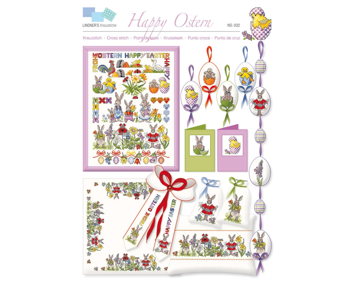 Stickvorlage: Happy Ostern, Lindners Kreuzstiche
