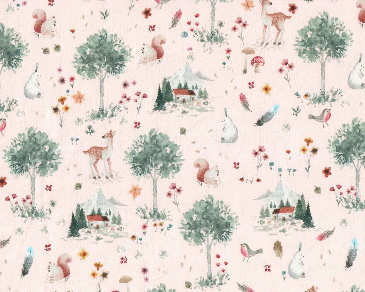 Sweatstoff CUTE LANDSCAPE, Landschaft mit Reh, Hilco