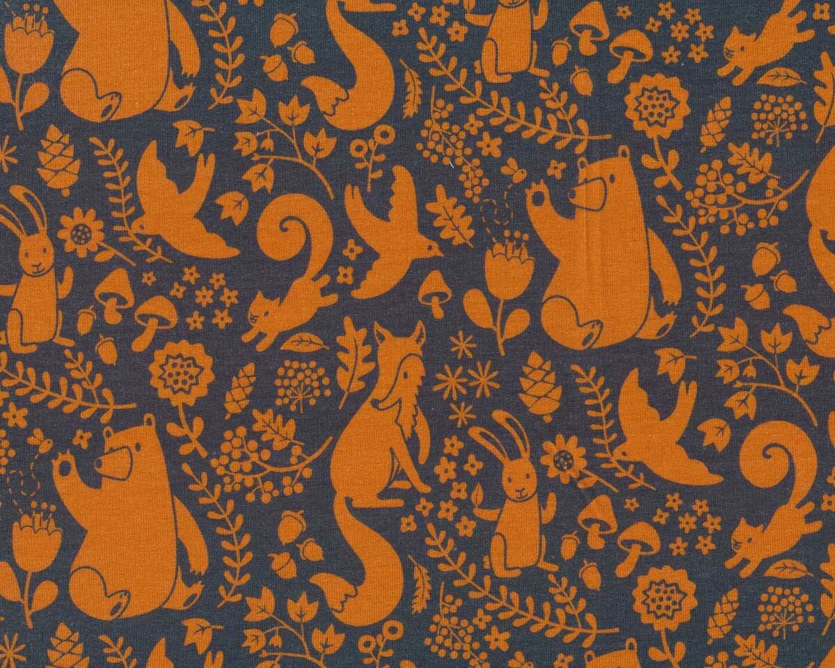 Sweatstoff DWELLERS, Waldtiere, terracotta, Käselotti