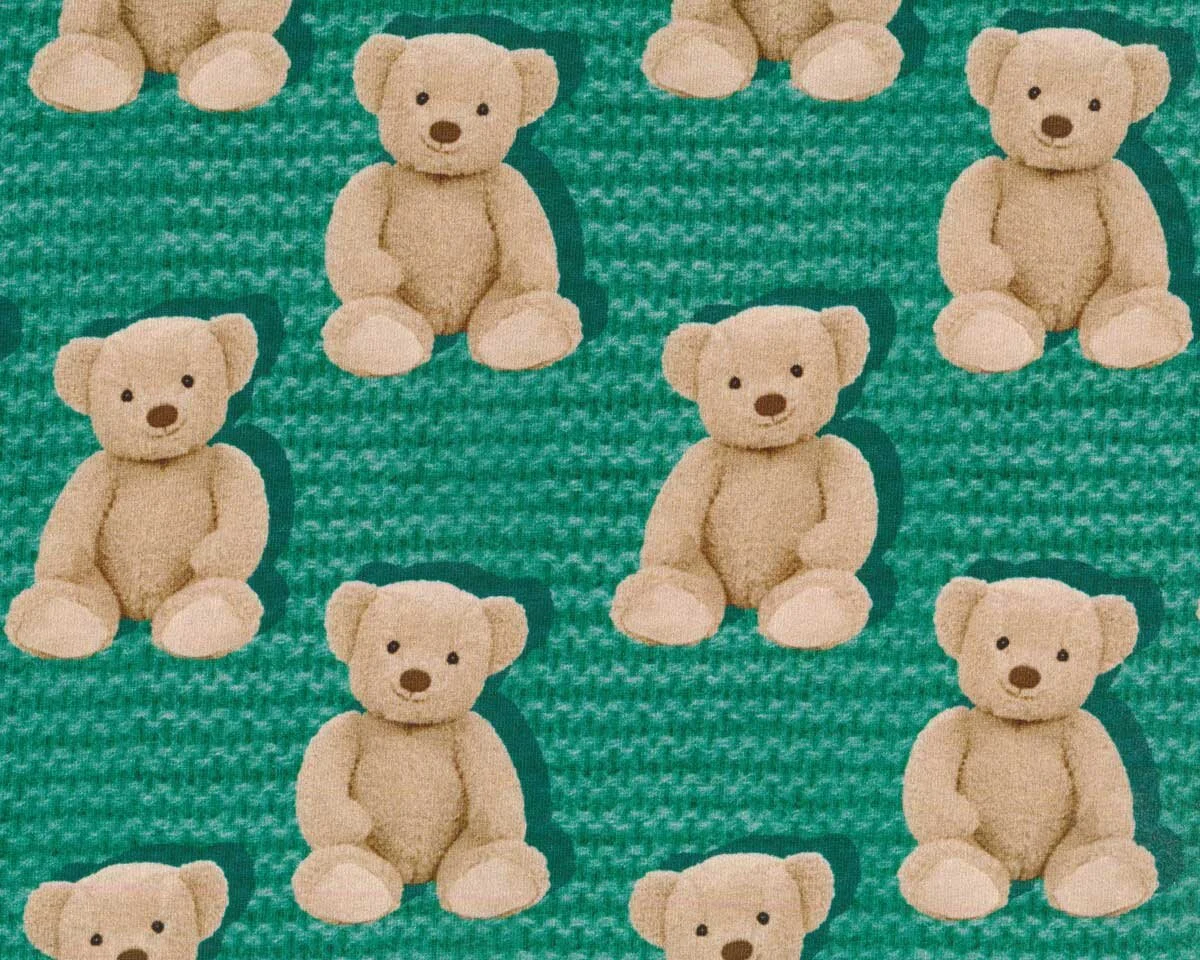 Sweatstoff FOLK + BEAR, Teddybär, mintgrün, Hilco