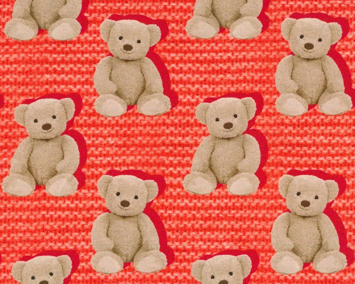 Sweatstoff FOLK + BEAR, Teddybär, rot, Hilco