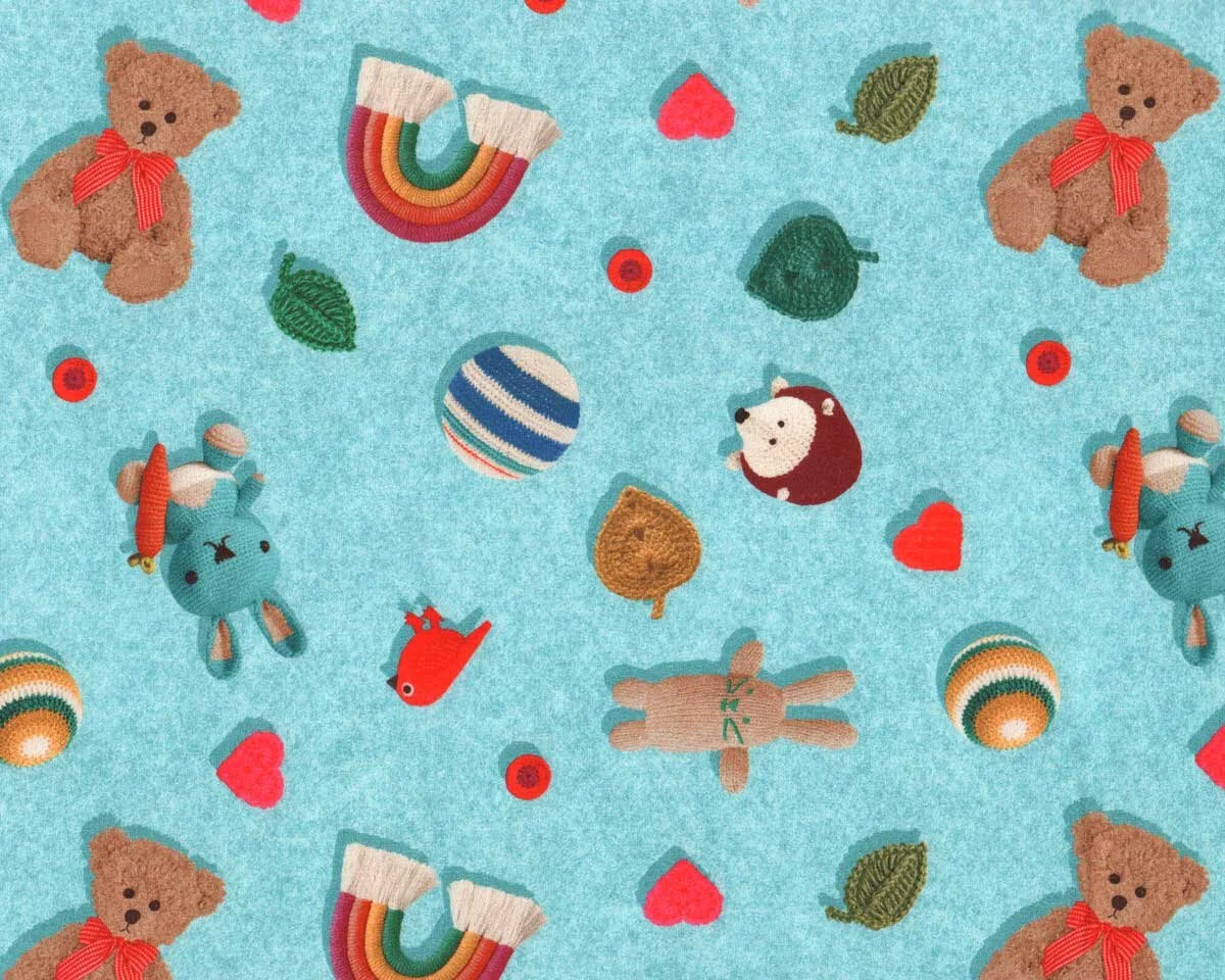 Sweatstoff FOLK + DOT, Kuscheltiere, himmelblau, Hilco