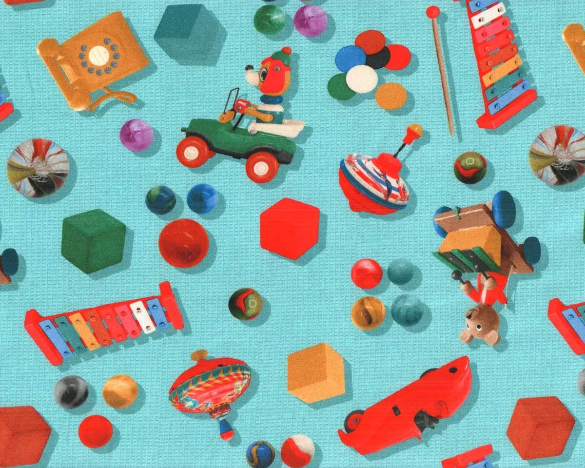 Sweatstoff FOLK + TOYS, Spielzeug, himmelblau, Hilco