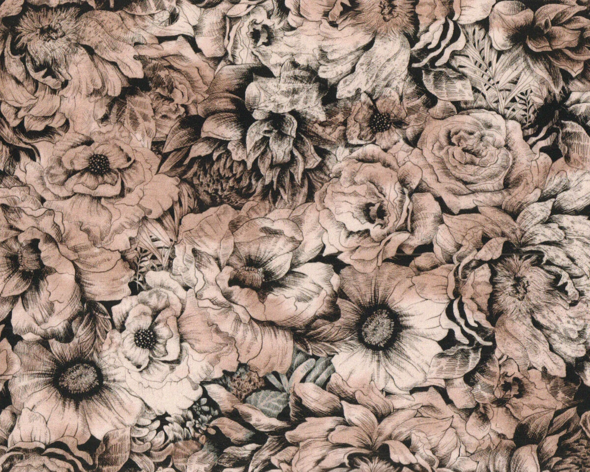 Sweatstoff French Terry NATURE MORTE, Vintage-Blumen, beige