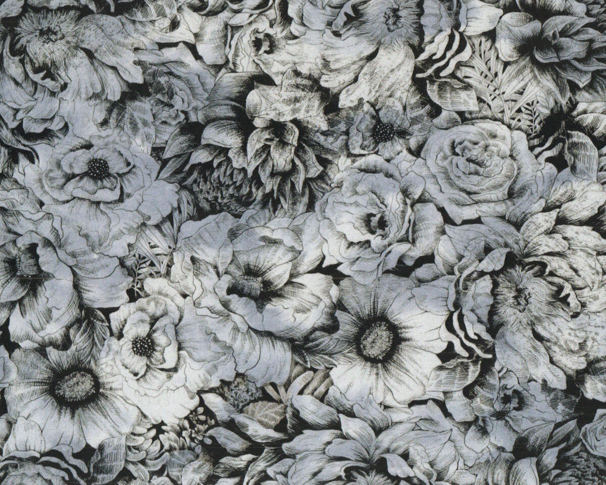 Sweatstoff French Terry NATURE MORTE, Vintage-Blumen, hellblau