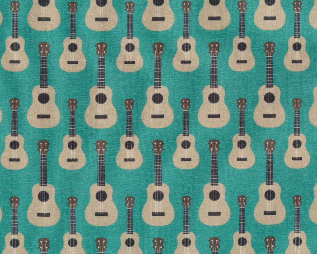 Sweatstoff French Terry RETRO, Gitarren, türkis