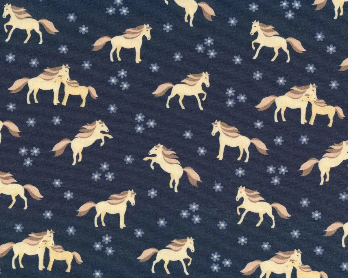 Sweatstoff HORSE FILLY, Pferde, dunkelblau, Hilco