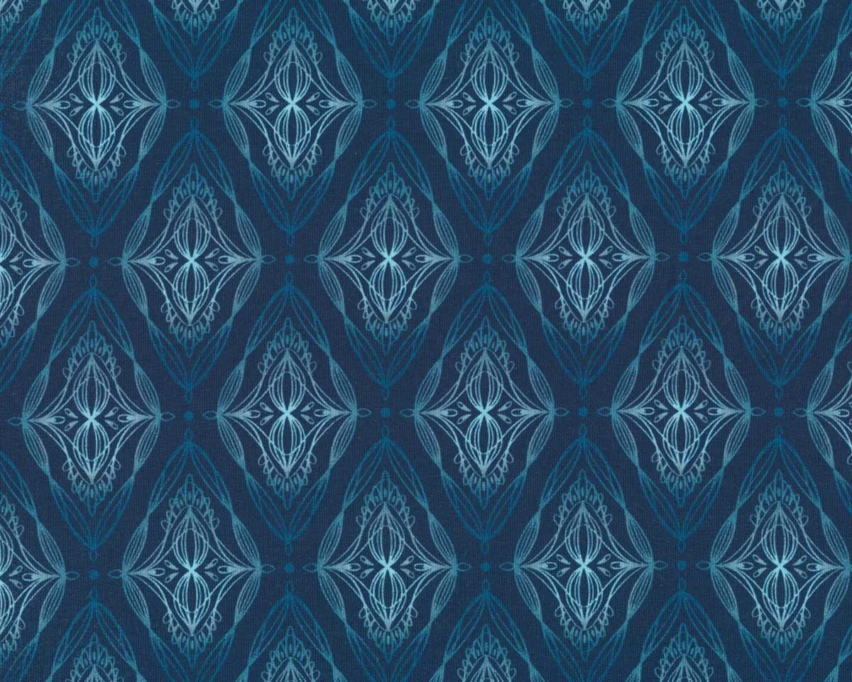 Sweatstoff INGRID, Mandala-Rauten, jeansblau, Hilco