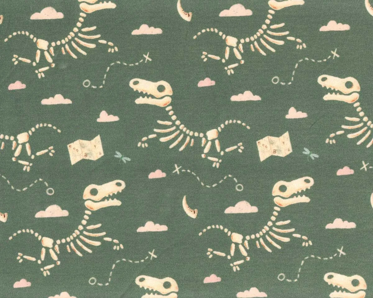 Sweatstoff LITTLE EXPLORER, Dino-Skelett, grüngrau, Hilco