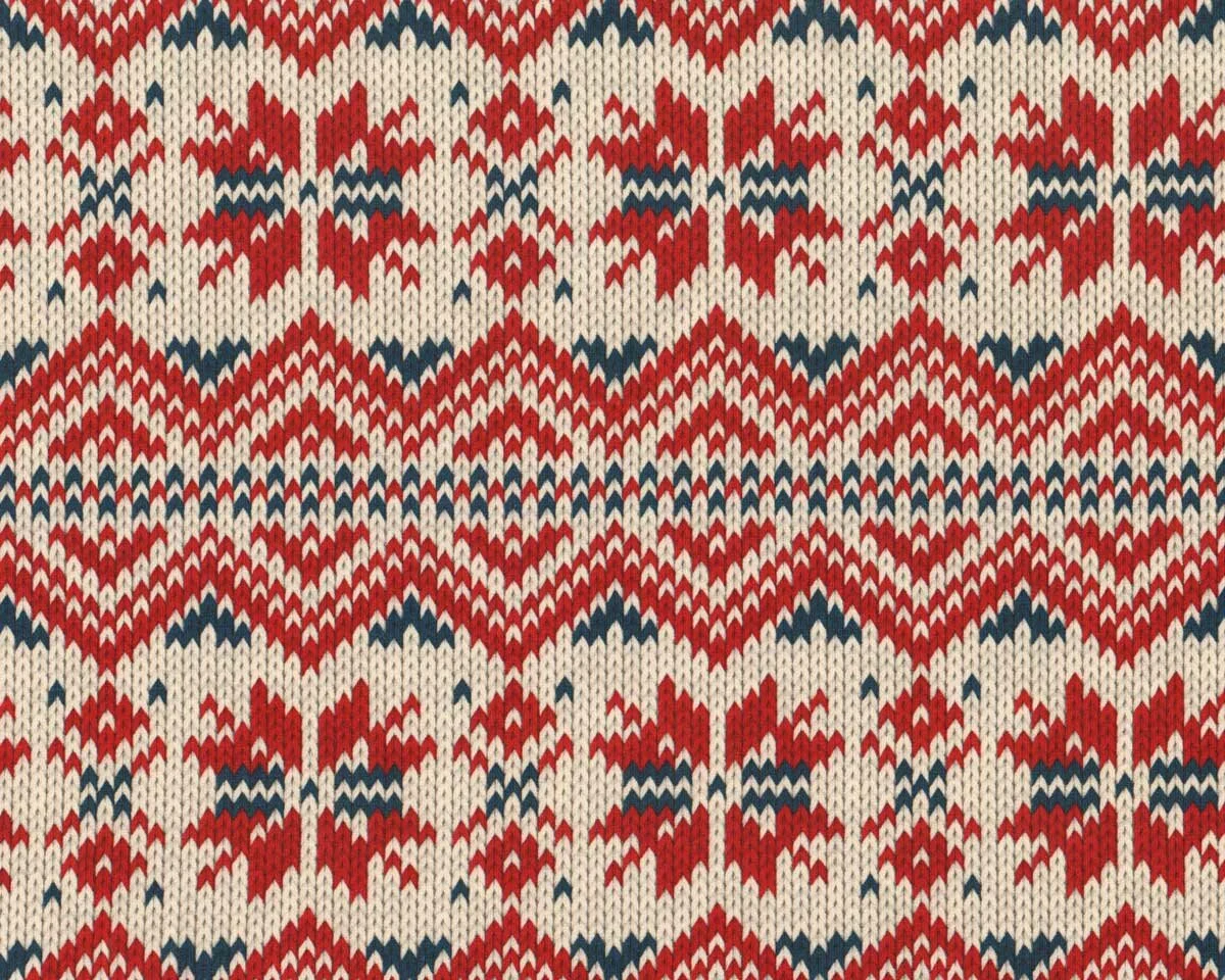 Sweatstoff PINGU JACQUARD, Strick-Muster, creme-dunkelrot, Hilco