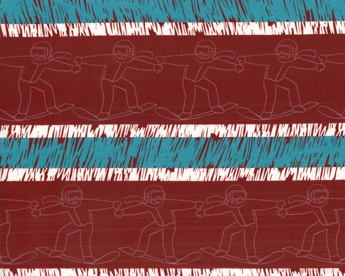Sweatstoff SNOW STRIPE, Snowboarder, weinrot, Hilco