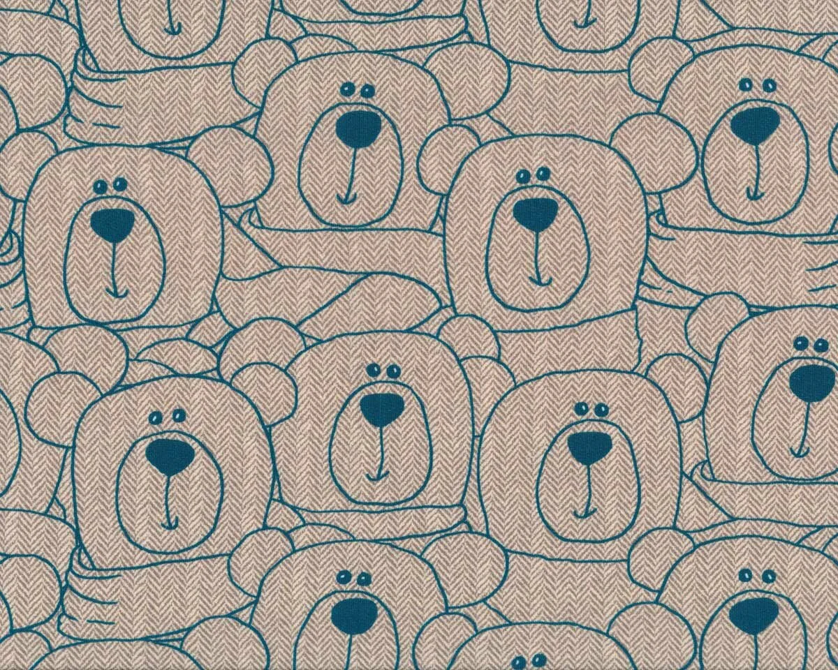 Sweatstoff SWEET BEARS, Fischgrat-Teddys, natur-petrol
