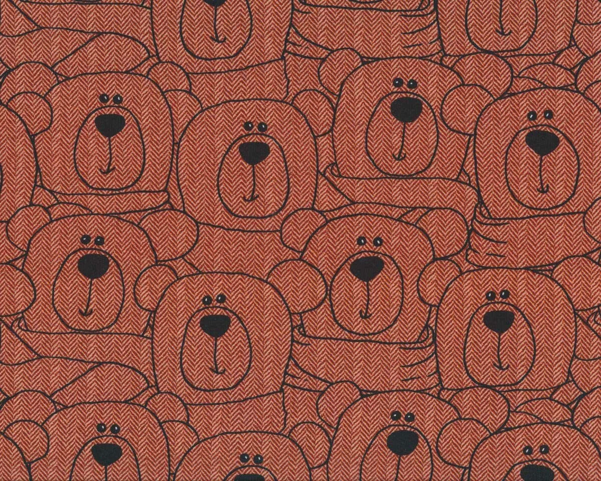 Sweatstoff SWEET BEARS, Fischgrat-Teddys, rotbraun