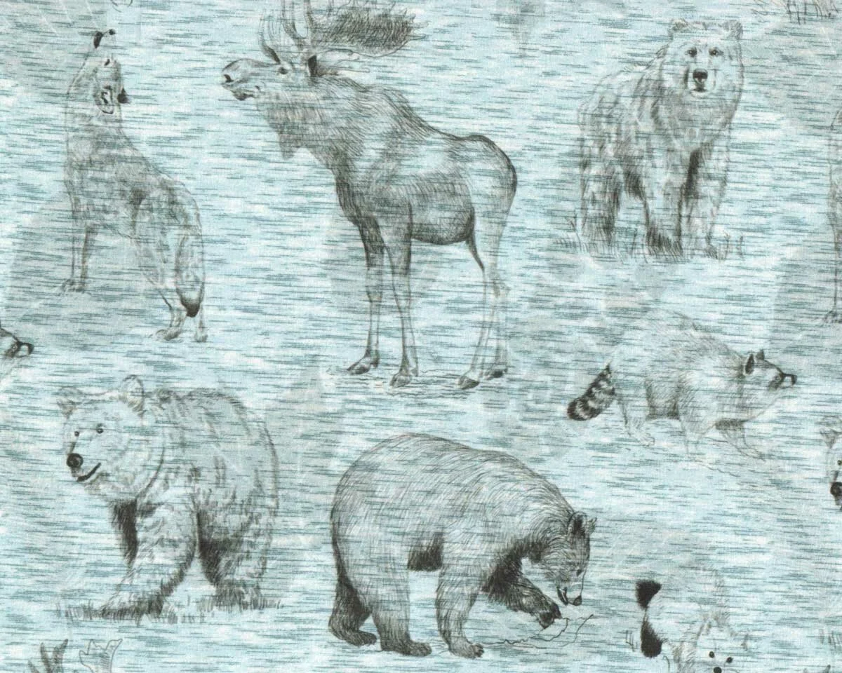 Sweatstoff WILD FAMILY, Waldtiere, hellblau meliert, Hilco