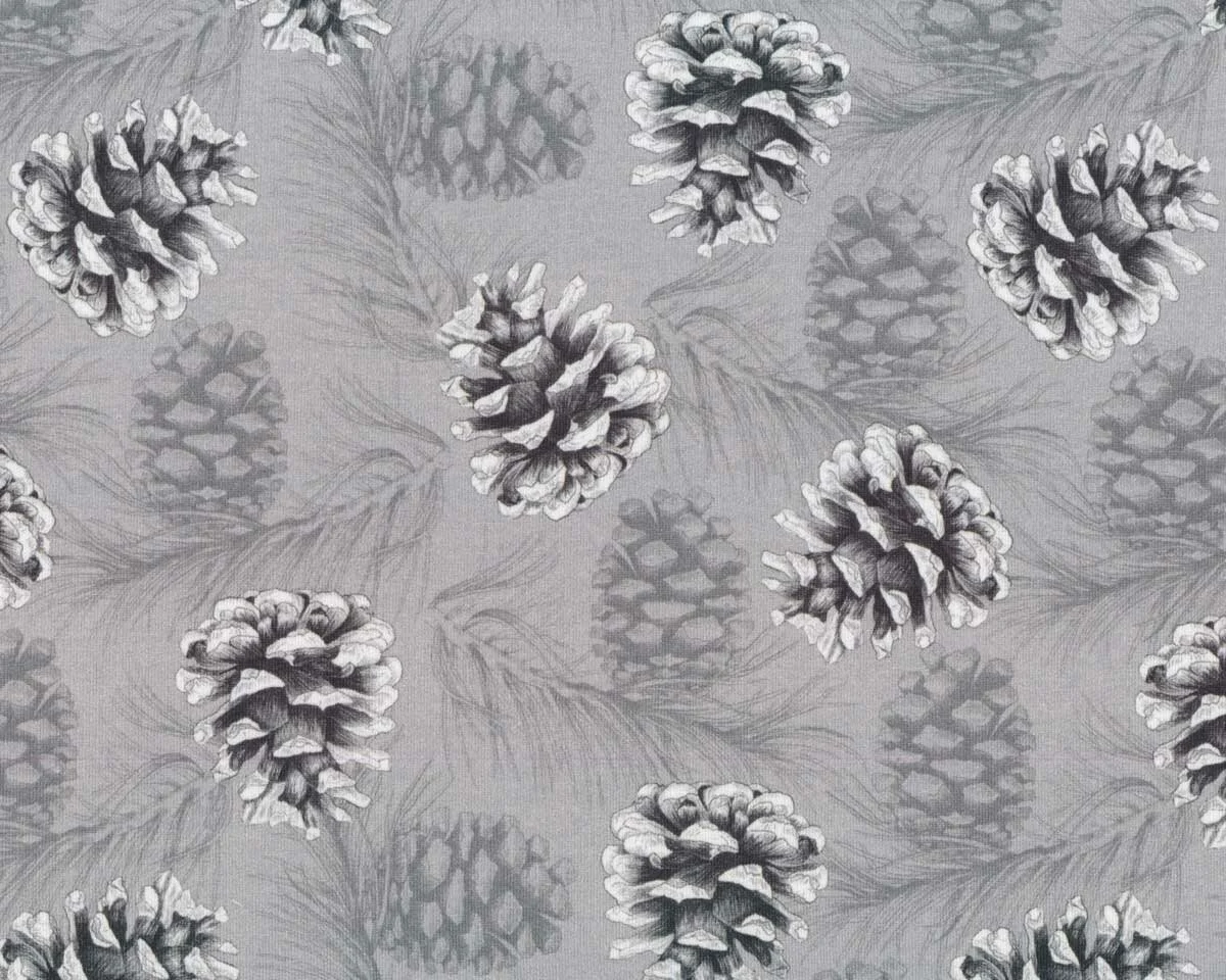Sweatstoff WILD POMME, Zapfen, grau, Hilco