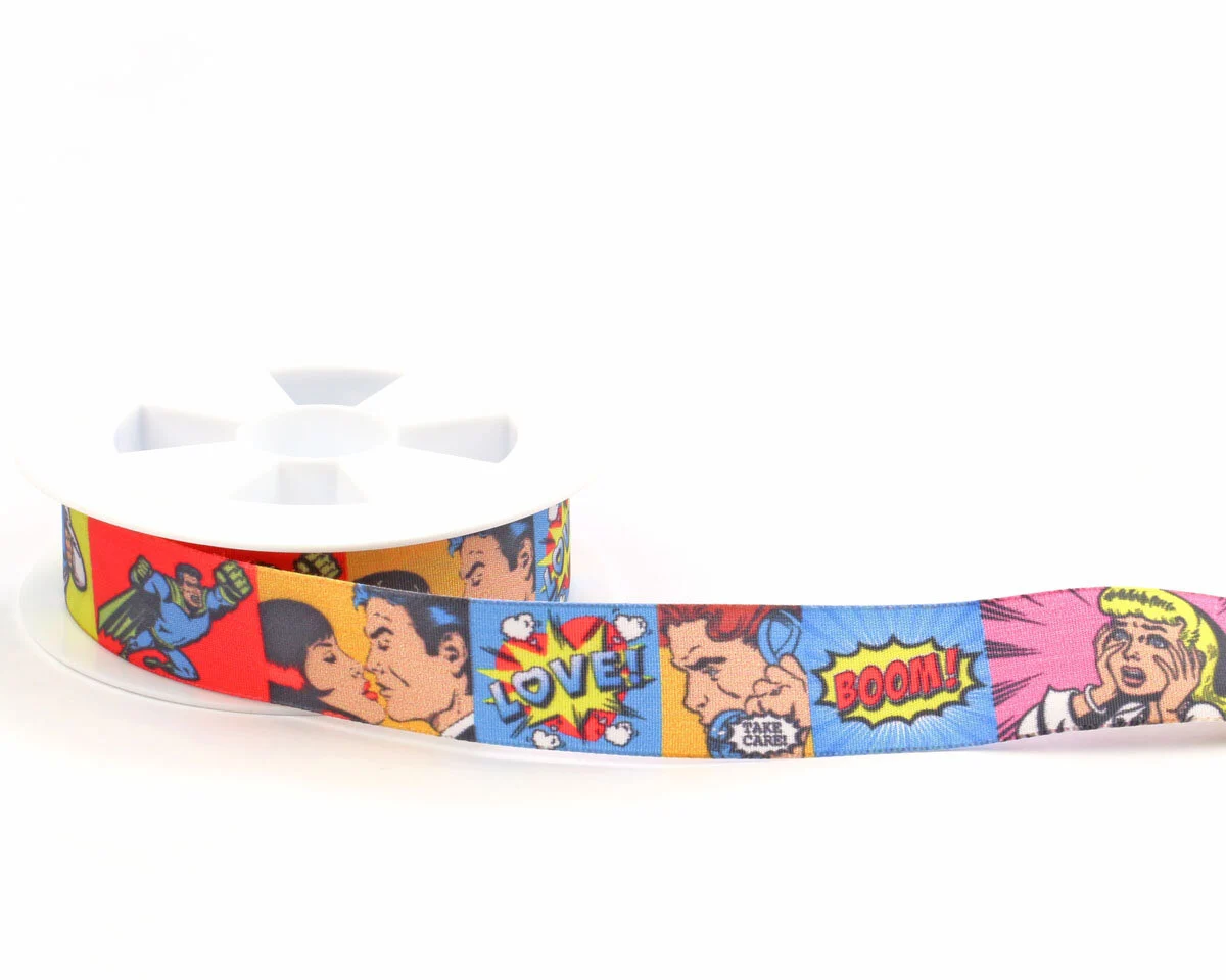 Taftband mit Digitaldruck BOOM, Comiczeichnungen, 25 mm