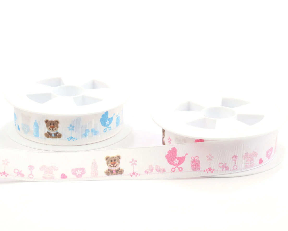 Taftband mit Digitaldruck BOY AND GIRL, Babymotive, 25 mm, 2 Farbvarianten