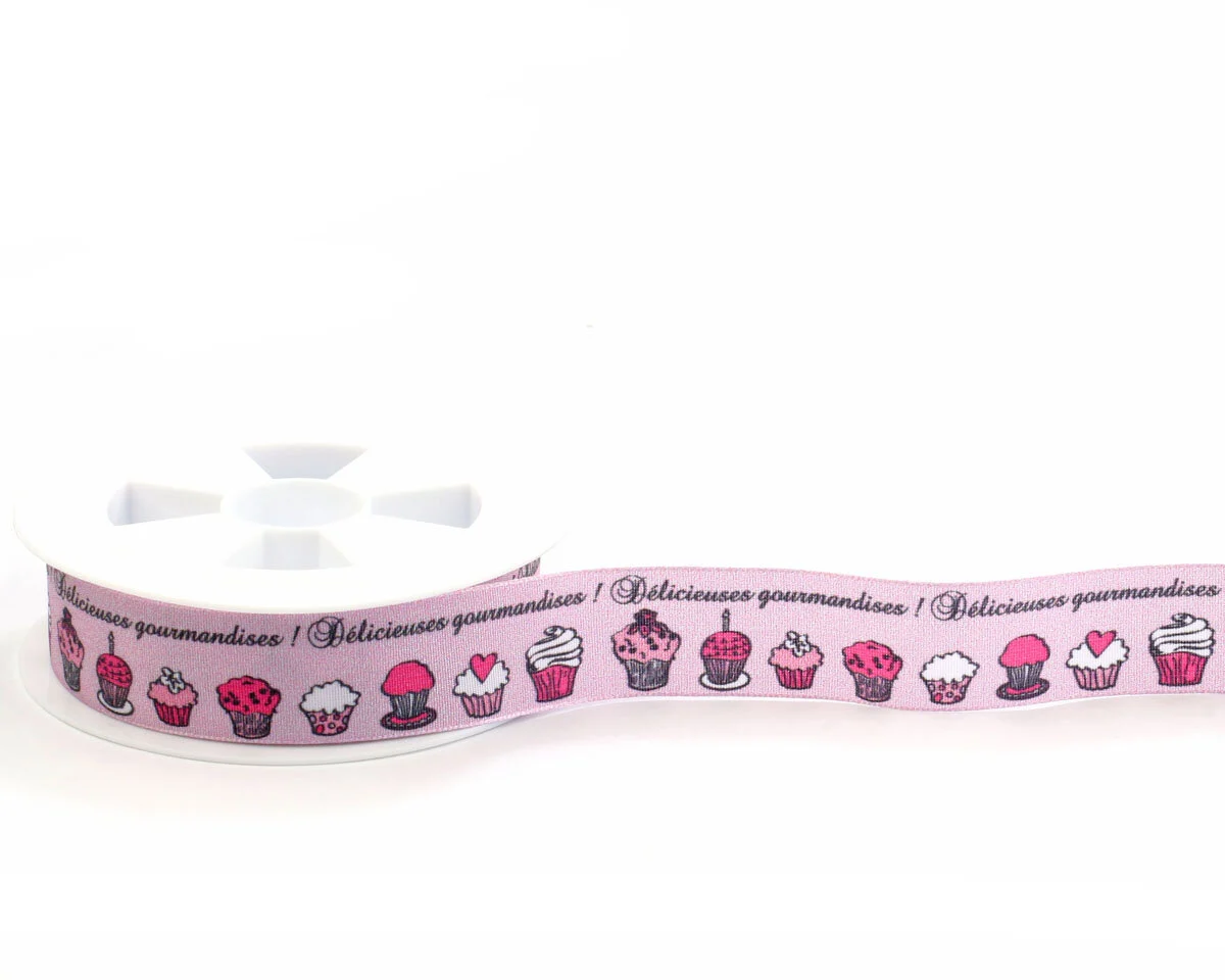 Taftband mit Digitaldruck CUPCAKE, süße Törtchen, 25 mm