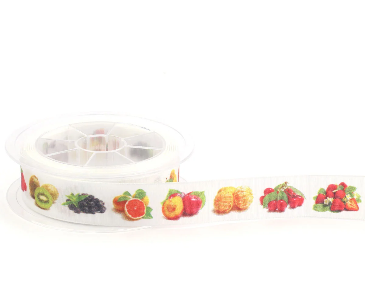 Taftband mit Digitaldruck FRUITS, Früchte, 25 mm
