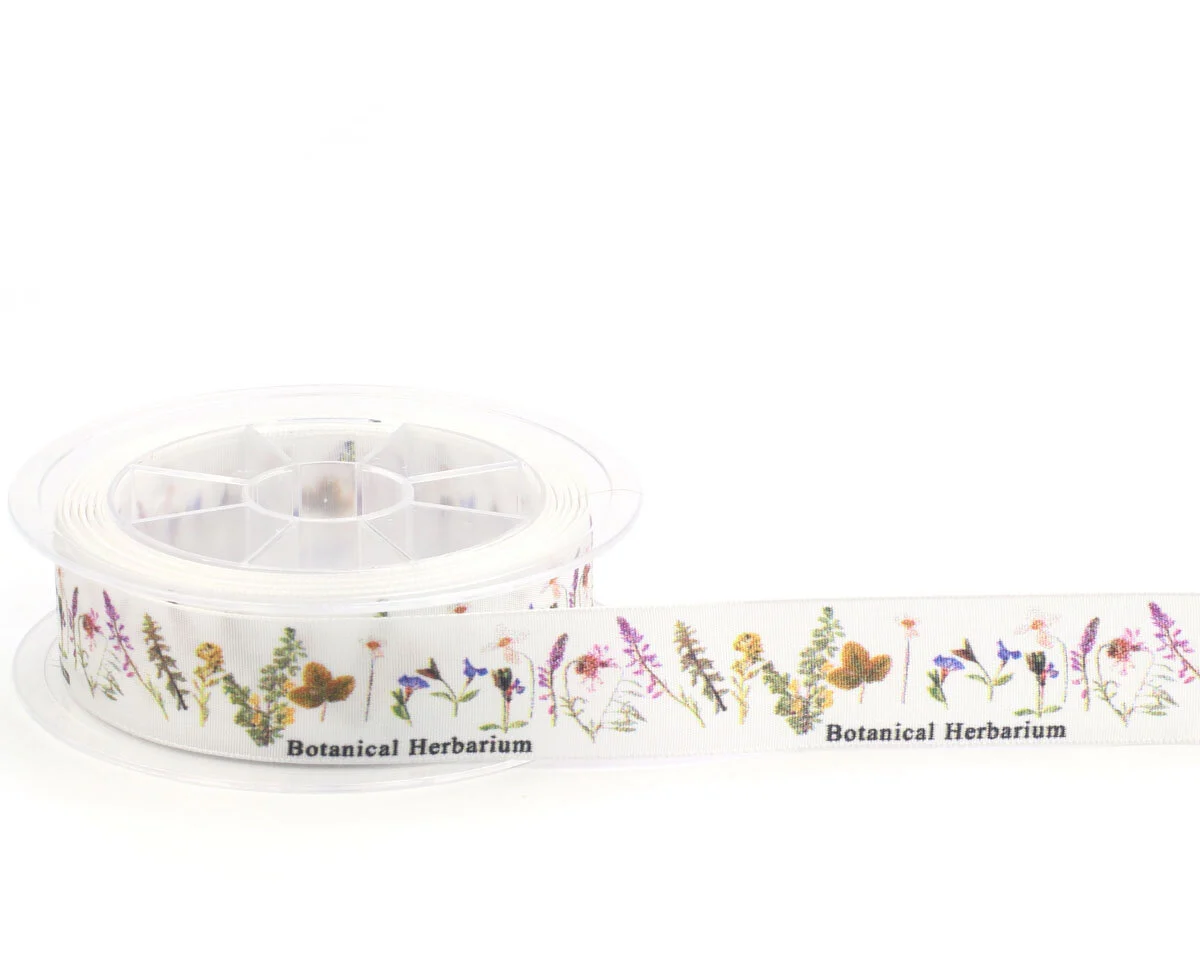 Taftband mit Digitaldruck HERBARIUM, Kräuter, 25 mm
