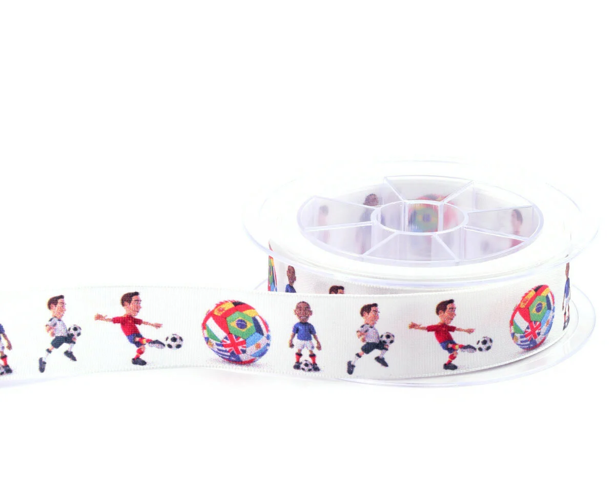 Taftband mit Digitaldruck SOCCER, Fußballer, 25 mm