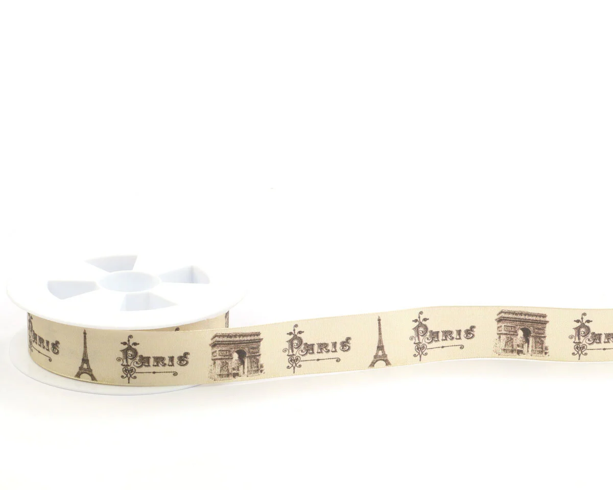 Taftband mit Digitaldruck VILLE DE L`AMOUR, Wahrzeichen von Paris, 25 mm