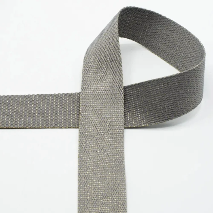 Taschengurtband Goldfäden 40mm, grau