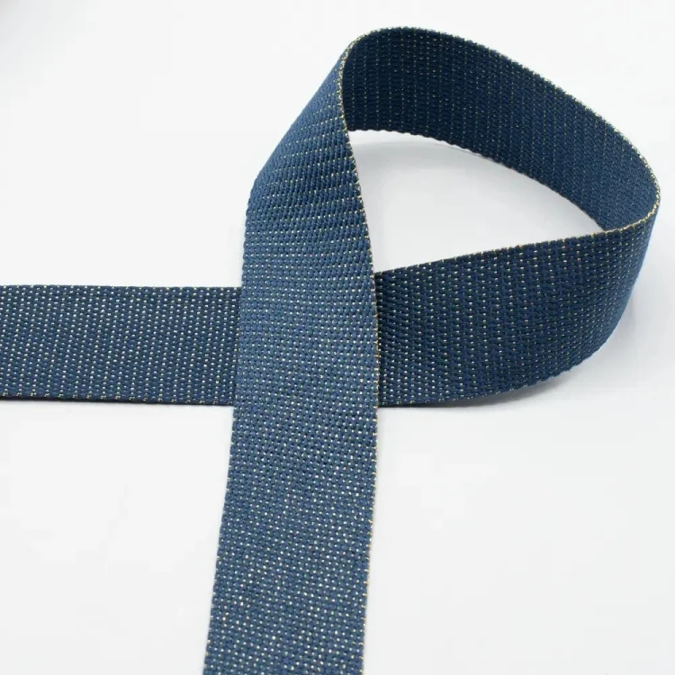 Taschengurtband Goldfäden 40mm, jeansblau