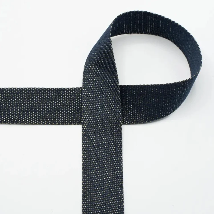 Taschengurtband Goldfäden 40mm, marineblau