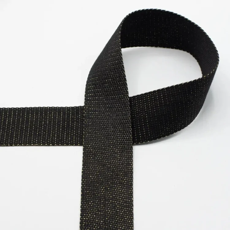 Taschengurtband Goldfäden 40mm, schwarz