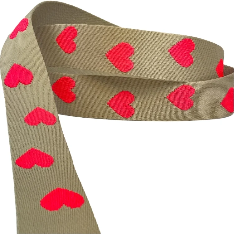 Taschengurtband Herzen 37 mm, beige