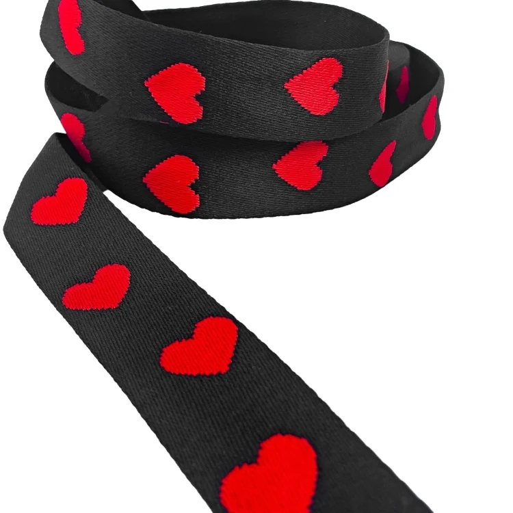 Taschengurtband Herzen 37 mm, schwarz