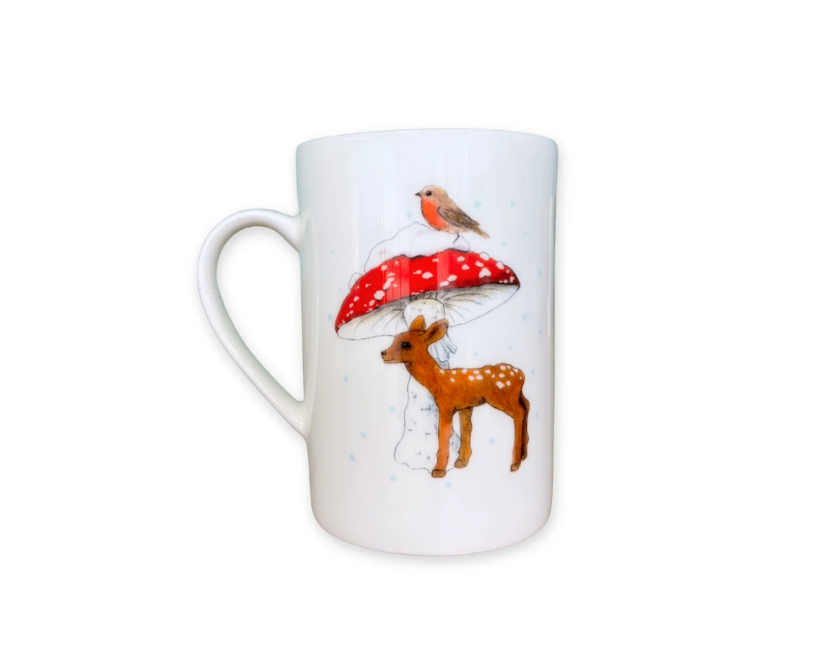 Teetasse REHKITZ, Rehkitz mit großem Fliegenpilz, Acufactum