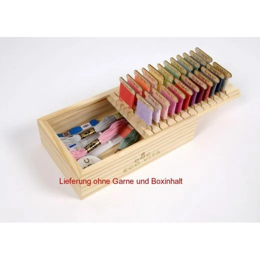 Holzbox mit 24 Holzwickelkarten DMC