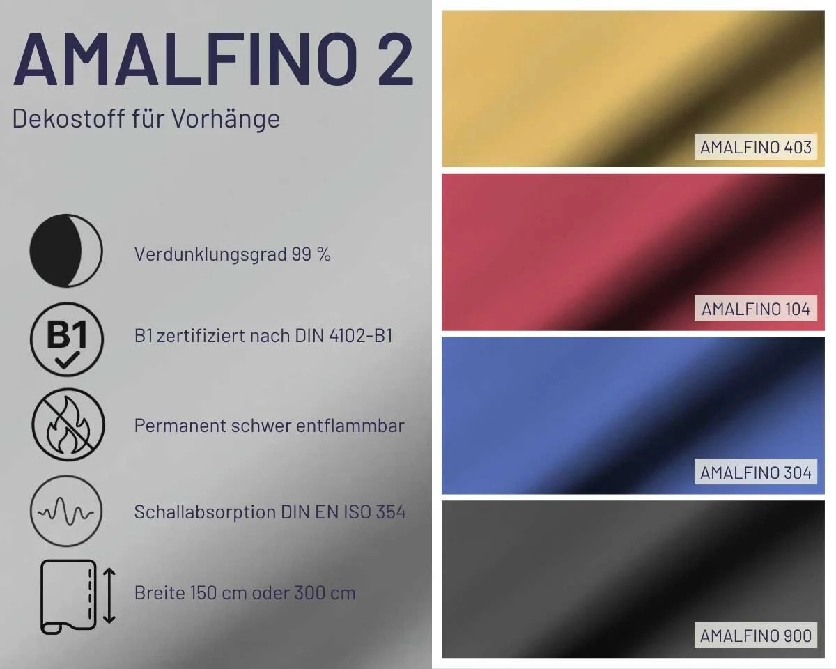 Verdunklungsstoff AMALFINO, 2 Breiten, Saum & Viebahn